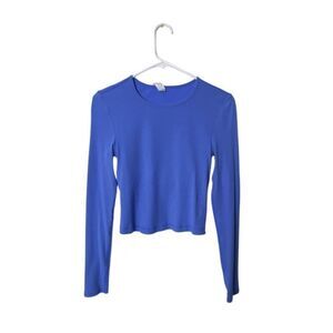 Yoga Long Sleeve Kathleen Crop Top S Ribbed Blue Rayon/Spandex By YOGALICIOUS